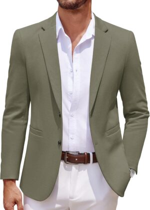 Men Casual Knit Blazer Two Button Lightweight Sport Coats Suit Jacket