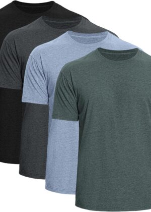 Men Cotton Crew Neck T-Shirts 4-Pack - Soft Short Sleeve Basic Tees, Comfortable Classic Fit Jersey Shirts for Men