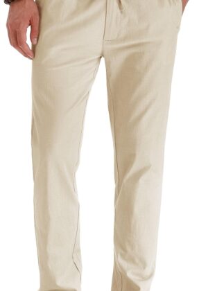 Men's Drawstring Linen Pants Casual Summer Beach Loose Trousers