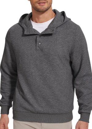 Men's Hoodie Sweatshirt Plaid Jacquard Long Sleeve Pullover Casual Waffle Fashion Hooded Sweatshirts Sweaters