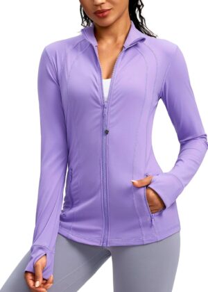 Women's Zip Up Workout Jackets with Pockets Slim Fit Cottony Soft Jacket for Running Athletic Yoga