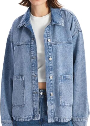 Jean Jackets for Women Trendy Button Up Denim Shirt Jacket d Long Sleeve Coat Fashion Clothes with Pockets