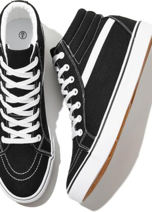 Mens White Canvas Shoes Fashion High-Top Canvas Sneakers for Men Casual Tennis Shoes Black Classic Lace-UP Walking Shoes Skate Shoes