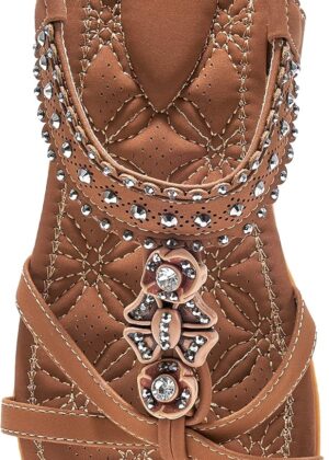 Women Sandals Shoes Comfort Walking with Non Slip on Casual Summer Beach Shoes Dress Ankle Elastic Jeweled Bohemian Flats