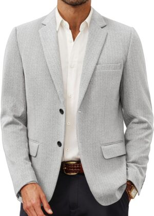 Men Herringbone Blazer Jacket Lightweight Casual Knit Sport Coat