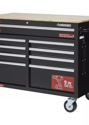 46 in. W x 24 in. D 9-Drawer Gloss Black Deep Tool Chest Mobile Workbench