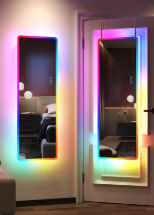LVSOMT 47"x16" Full Length Mirror with Lights, RGB Color Changing Lighted Mirror, Wall Mounted Full Body Mirror, Over The Door Hanging Mirror, 14 LED Light + Dimmable Brightness + Adjustable Speed