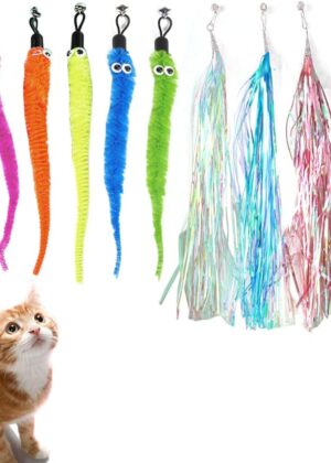 10-Pack of Vibrant Feathered Cat Toy Refills Feather Toys Refills,Cat Fishing Pole Toy for Bored Indoor Cats Chase and Exercise (Worm tussel Refills)