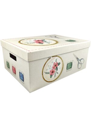 15 Sewing Notions Rectangle Box With Lid & Cutout Handles by Hudson 43