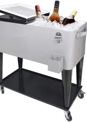 80 Quart Rolling Cooler Cart for Outdoor Patio Deck Party, Portable Party Bar Cold Drink Beverage Cart
