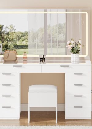 YITAHOME Vanity Set with LED Mirror, 10 Drawers, Stool Included