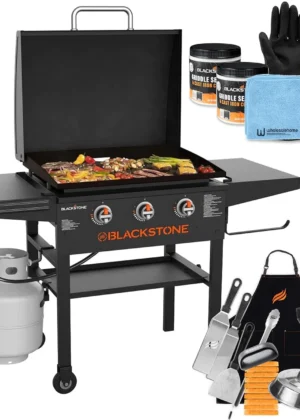 28 Inch Blackstone Griddle 2080 with Hood XL Griddle Original 3-Burner Outdoor Flat Top Grill, with Blackstone Griddle Accessories, Seasoning, and Wholesalehome Gloves and Cloth