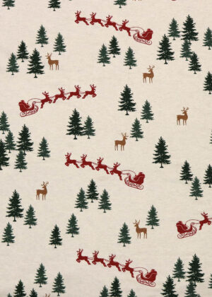 Santa's Sleigh & Trees on White Super Snuggle Christmas Flannel Fabric