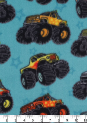 Monster Trucks on Teal Anti Pill Fleece Fabric